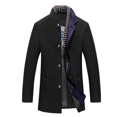 Medium Length Slim Fit Wool Blend Stand Collar Men's Coat - Vogue Aura