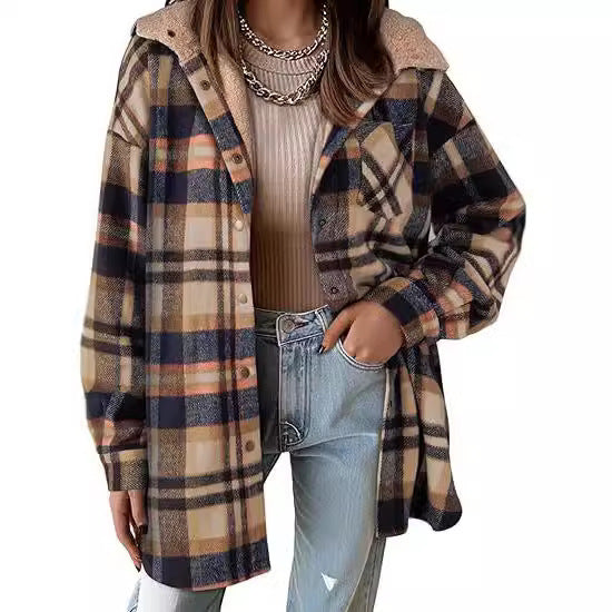 European and American Style Women's Flannel Plaid Jacket - Vogue Aura