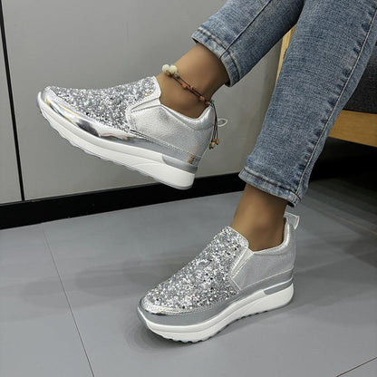 Glittering Wedge Sole Sequin Sneakers for Women - Vogue Aura