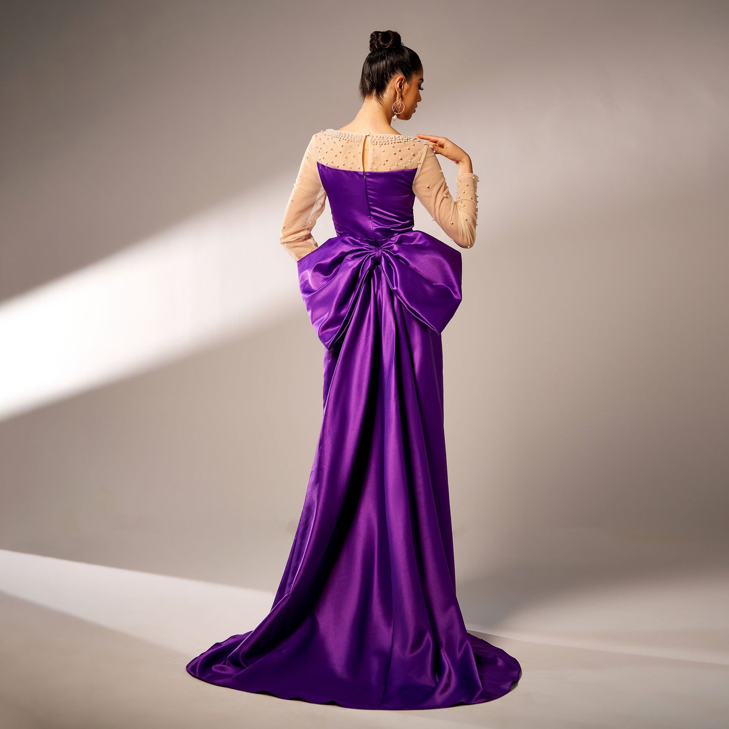 Elegant Purple Long Sleeve Sequin Evening Dress - Vogue Aura