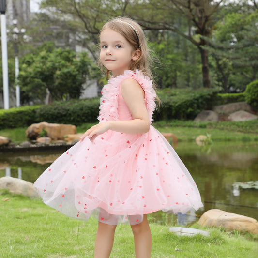 Western Style Peach Heart Lace Dress Children - Vogue Aura