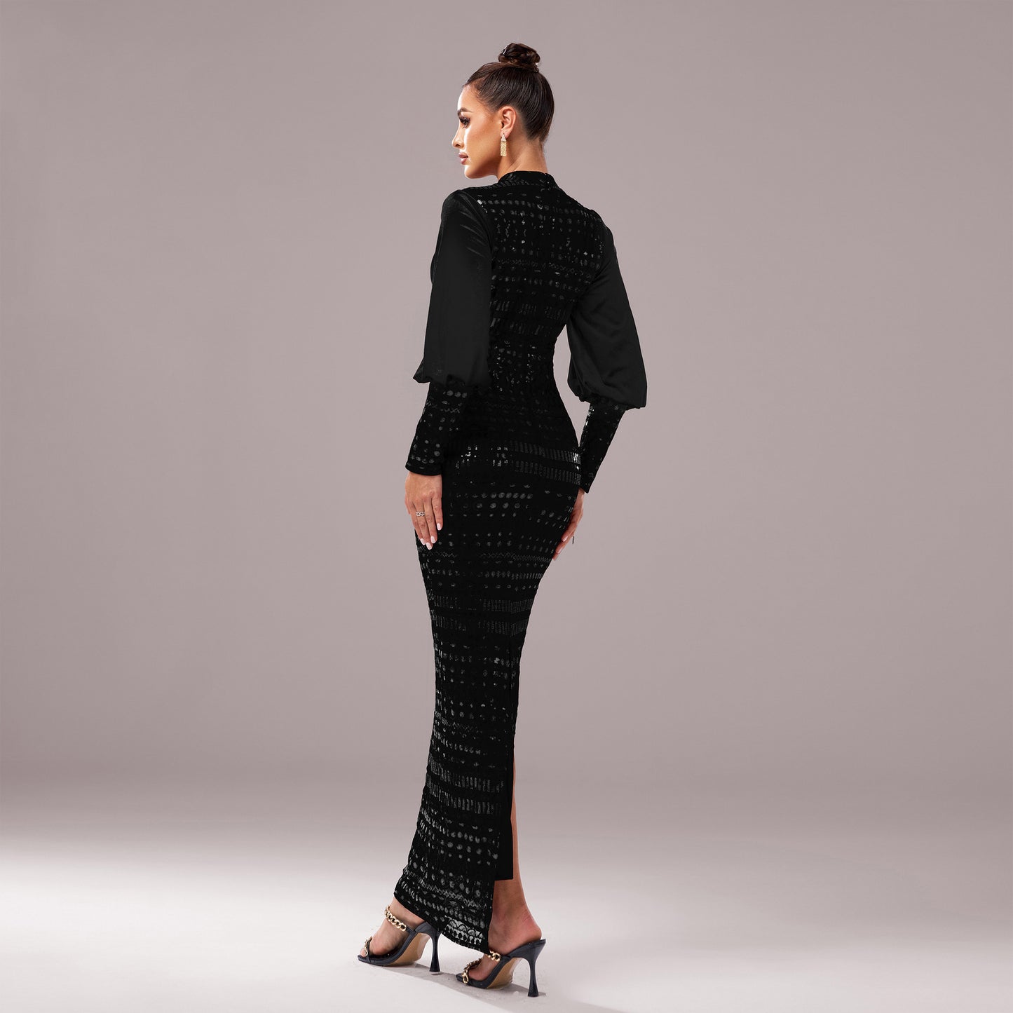 Elegant Long Sleeve Black Evening Dress - Vogue Aura