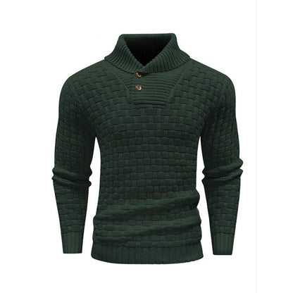 Men's Slim Turtleneck Sweater With Button Design Fashion Casual Solid Color Pullover Top Clothing - Vogue Aura