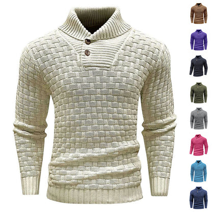 Men's Slim Turtleneck Sweater With Button Design Fashion Casual Solid Color Pullover Top Clothing - Vogue Aura