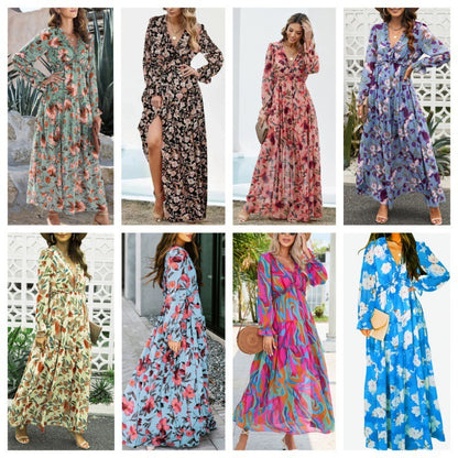 Floral Long Sleeve A-Line Dress - Vogue Aura