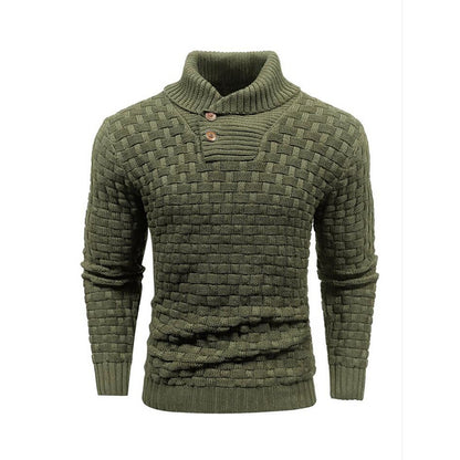 Men's Slim Turtleneck Sweater With Button Design Fashion Casual Solid Color Pullover Top Clothing - Vogue Aura