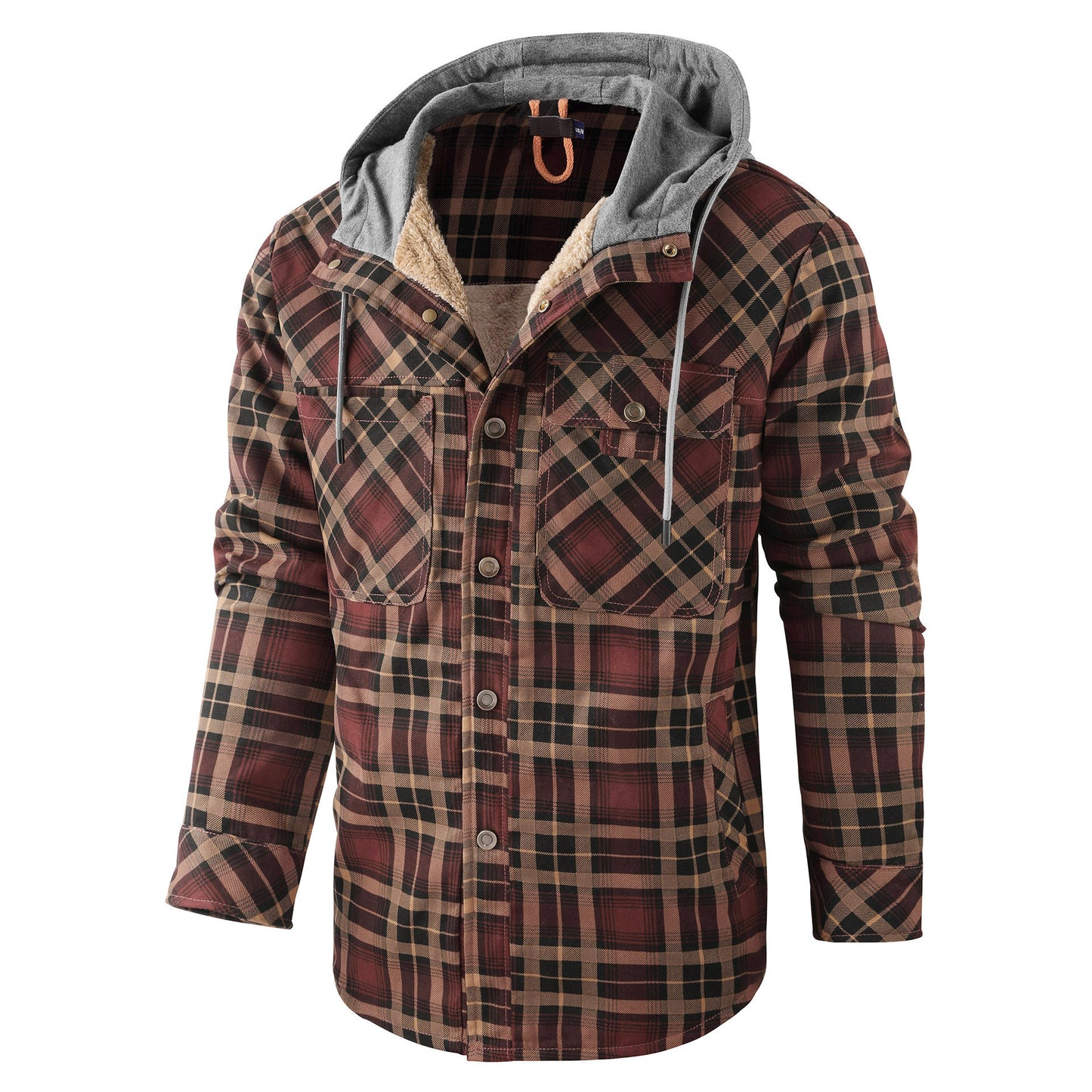 Men's Fleece-lined Plaid Hooded Jacket for Autumn and Winter - Vogue Aura