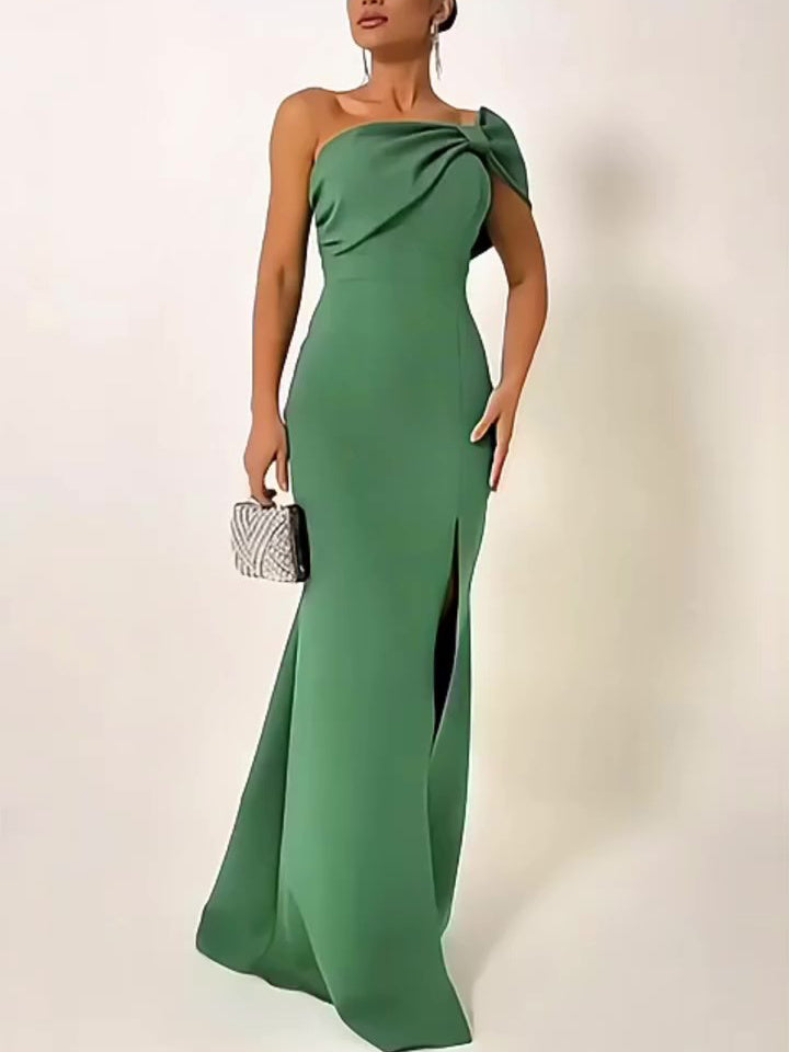 Elegant Green Bow Maxi Evening Dress - Vogue Aura