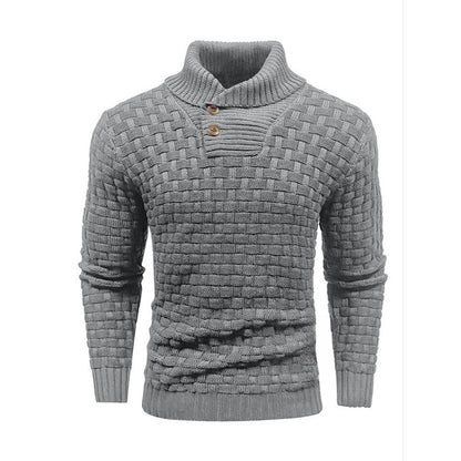 Men's Slim Turtleneck Sweater With Button Design Fashion Casual Solid Color Pullover Top Clothing - Vogue Aura