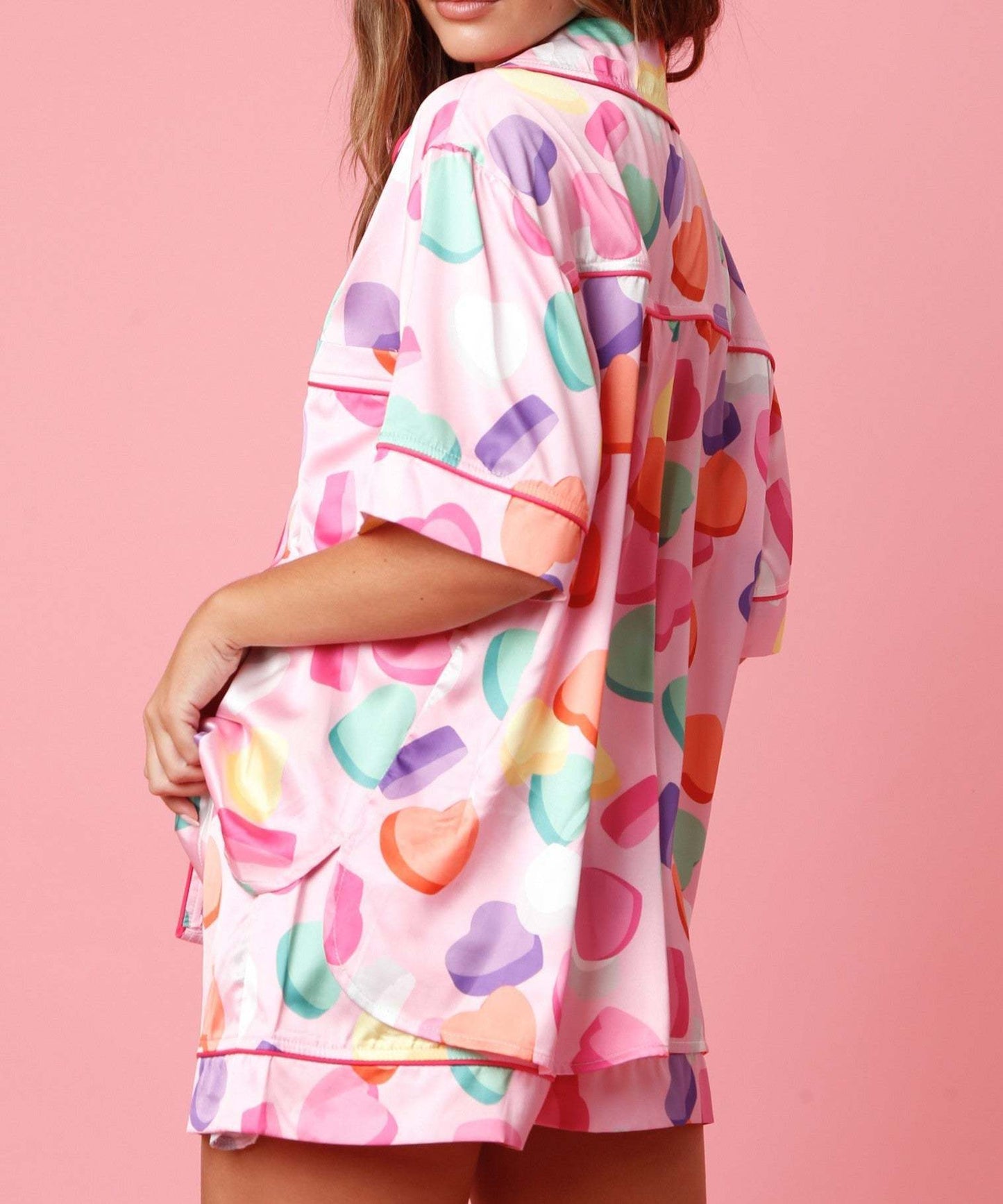 Satin Printed Two-Piece Pajama Set for Women