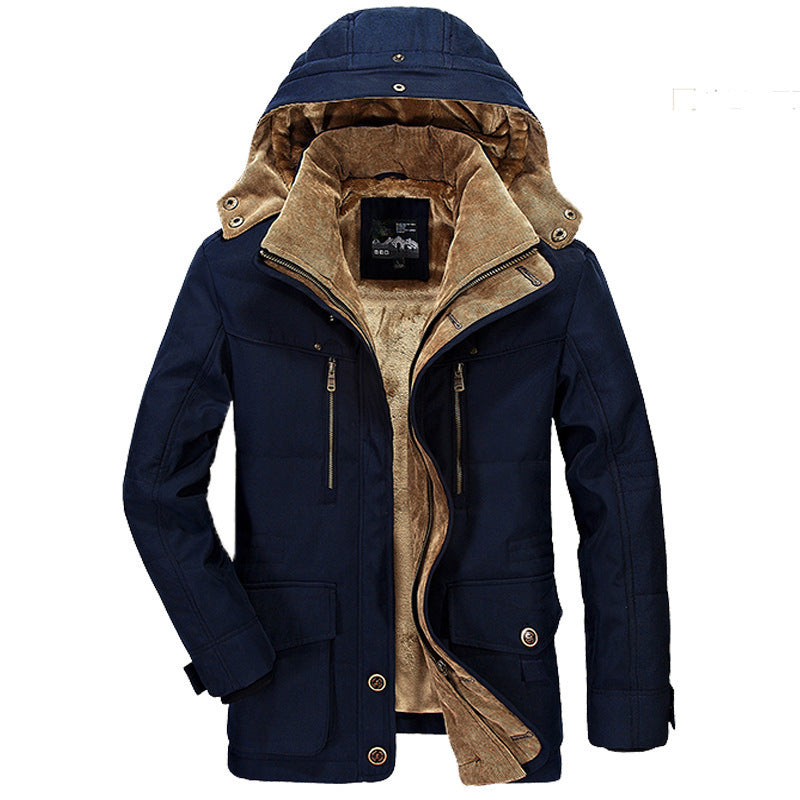 Thickened Multi-Pocket Hooded Cotton Coat for Men - Vogue Aura