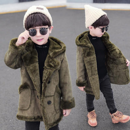 Stylish Boys' Double-Breasted Suede Trench Coat