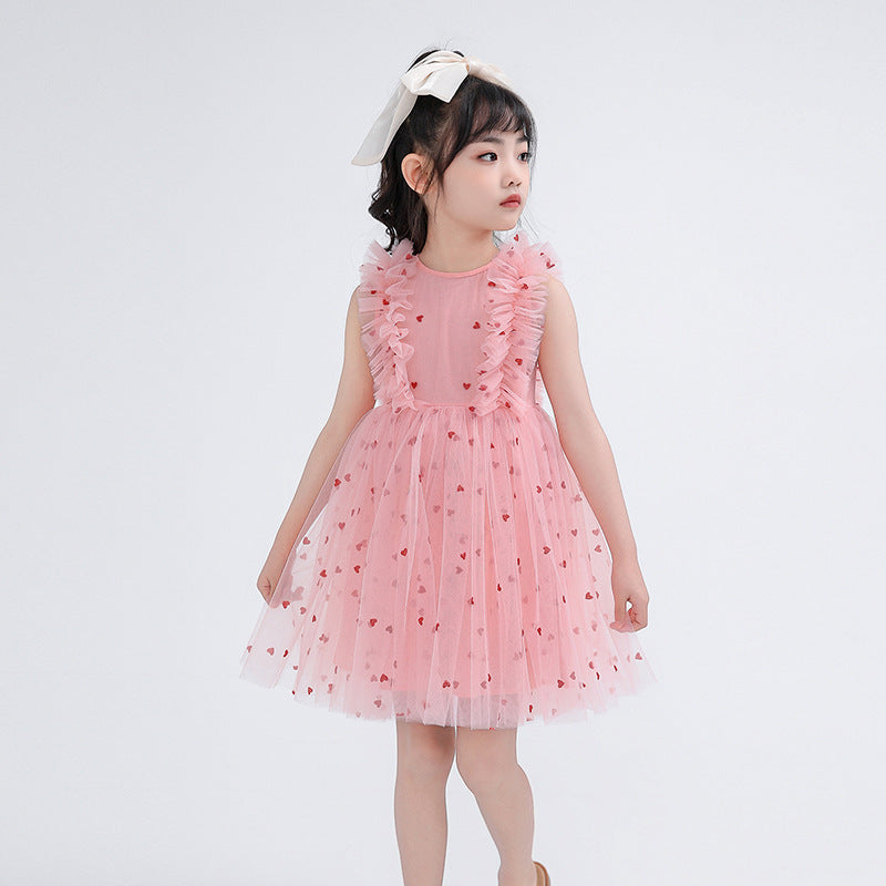 Western Style Peach Heart Lace Dress Children - Vogue Aura