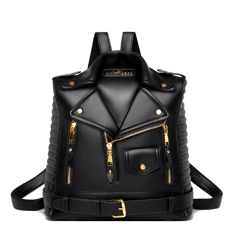 Elegant Textured PU Leather Backpack with Three-Dimensional Pocket