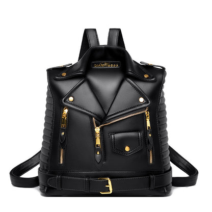 Elegant Textured PU Leather Backpack with Three-Dimensional Pocket - Vogue Aura