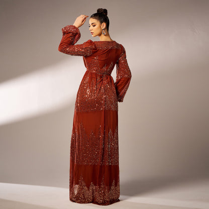 Elegant Long Sleeve Sequined Evening Dress - Vogue Aura