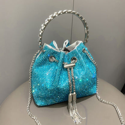 Elegant Metallic Cylinder Handbag with Shimmering Diamonds for Women - Vogue Aura