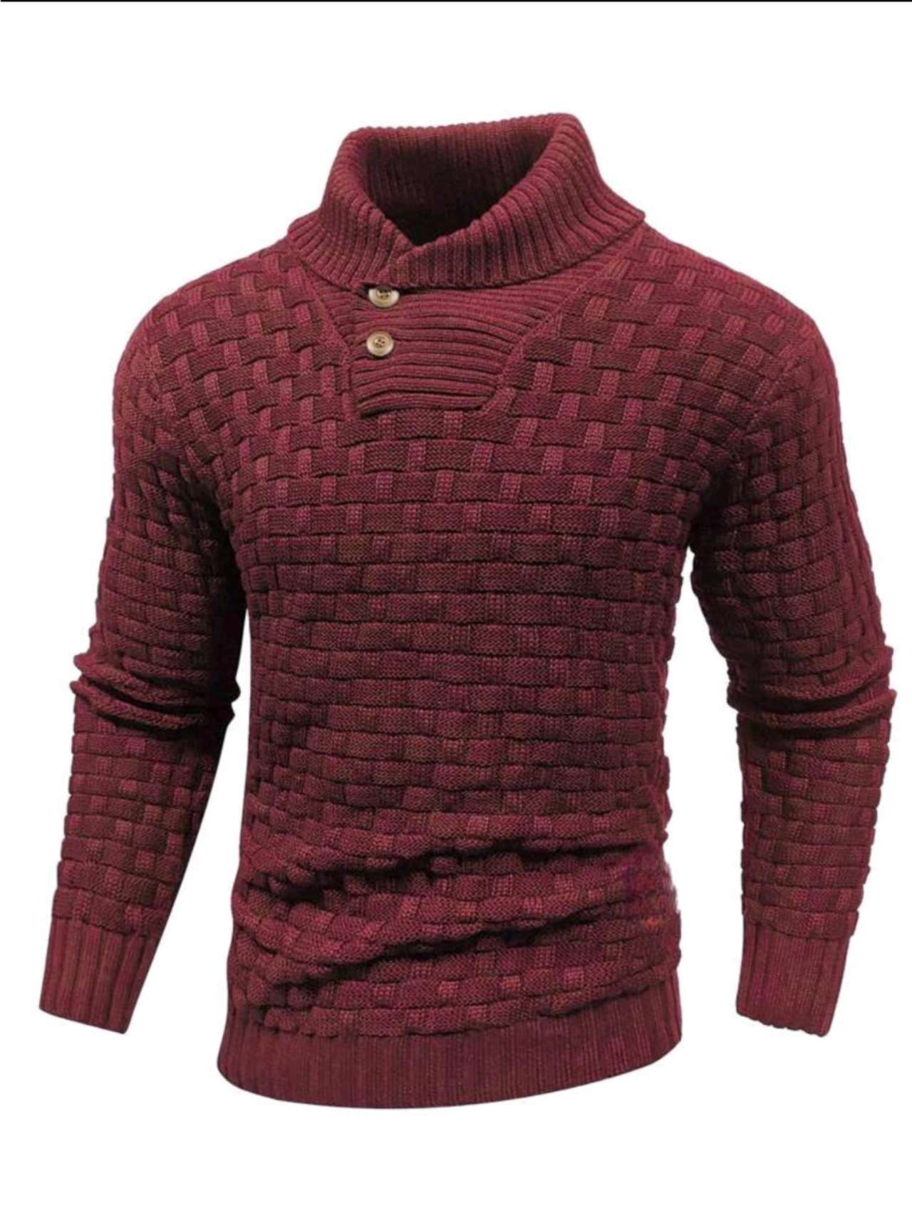 Men's Slim Turtleneck Sweater With Button Design Fashion Casual Solid Color Pullover Top Clothing - Vogue Aura