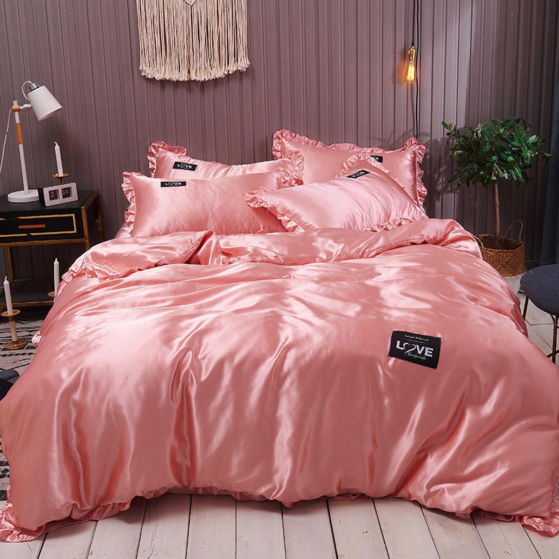 Pure Color Washed Silk Bed Sheet Ice Silk Four-piece Set - Vogue Aura