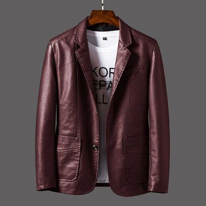 Elegant Leather Men's Jacket with Studded Lapels and Multi-Pocket Design - Vogue Aura