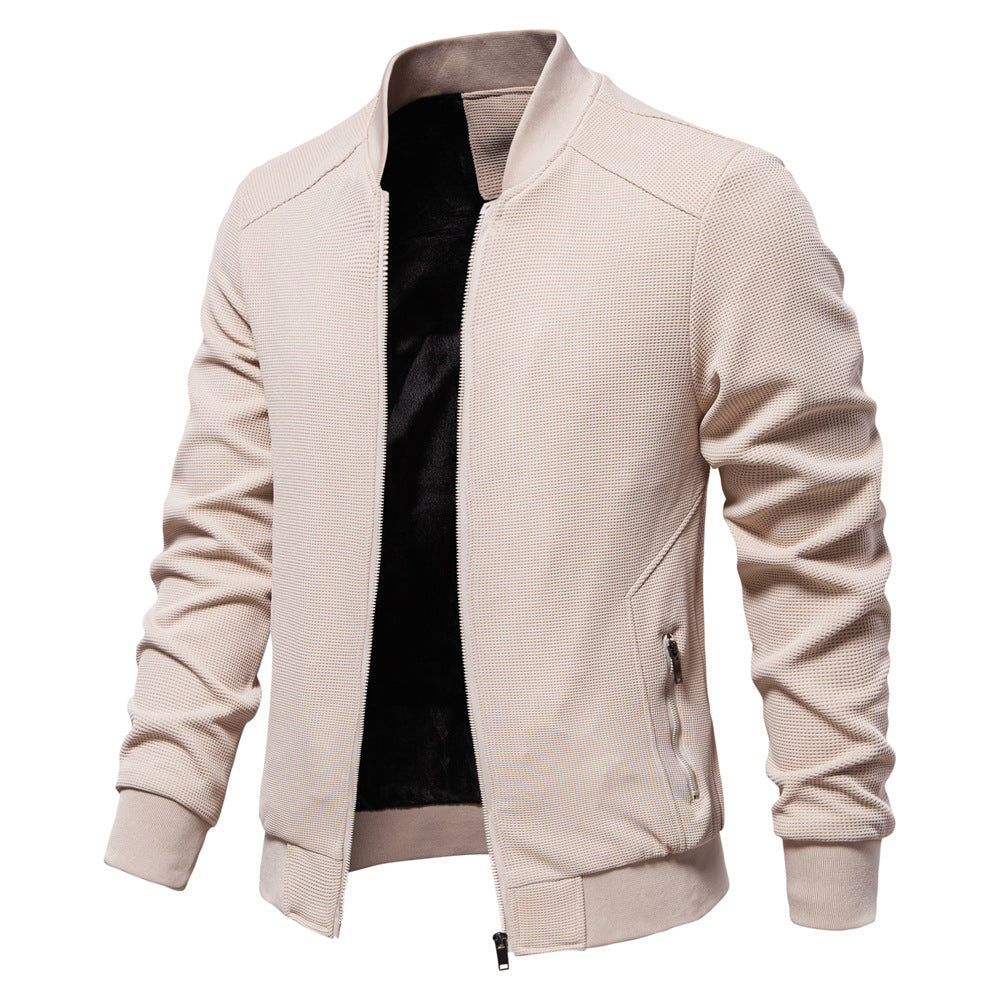 Stand Collar Solid Colour Men's Jacket - Vogue Aura