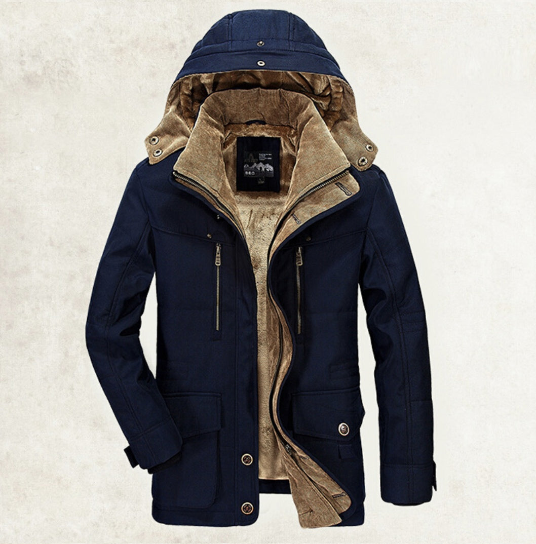 Thickened Multi-Pocket Hooded Cotton Coat for Men - Vogue Aura