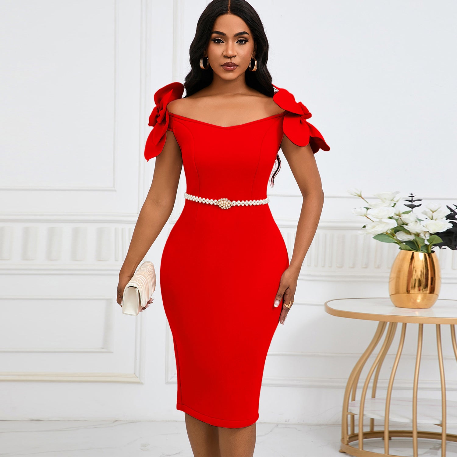 Elegant Floral High-Waist Dress with Belts - Vogue Aura