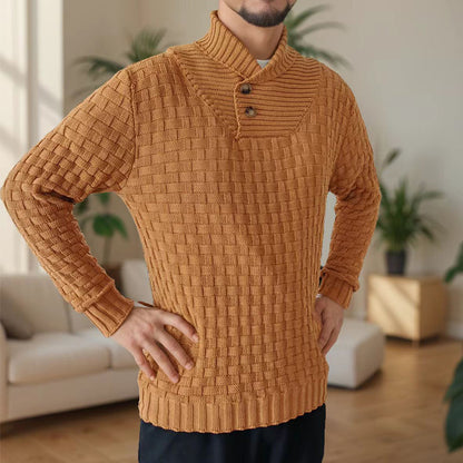 Men's Slim Turtleneck Sweater With Button Design Fashion Casual Solid Color Pullover Top Clothing - Vogue Aura