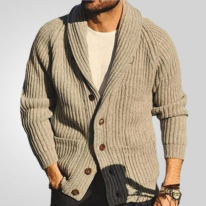 Men's Khaki Lapel Knitting Cardigan with Pockets - Vogue Aura