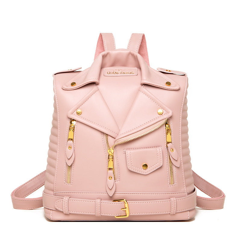 Elegant Textured PU Leather Backpack with Three-Dimensional Pocket - Vogue Aura