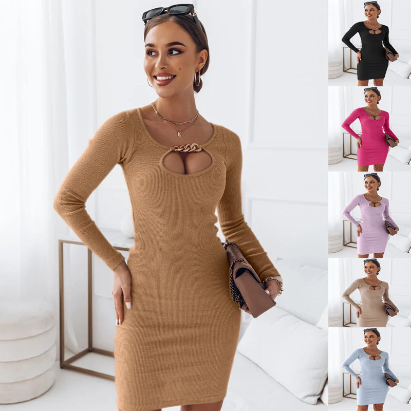 Chic Long Sleeve Mid-Waist Dress in Multiple Colours