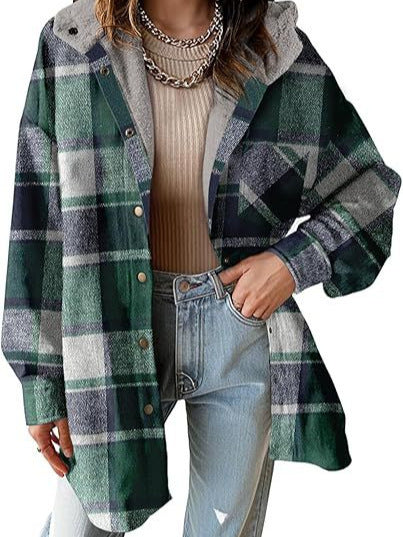 European and American Style Women's Flannel Plaid Jacket - Vogue Aura