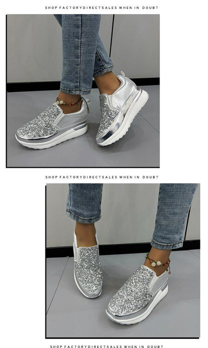 Glittering Wedge Sole Sequin Sneakers for Women - Vogue Aura