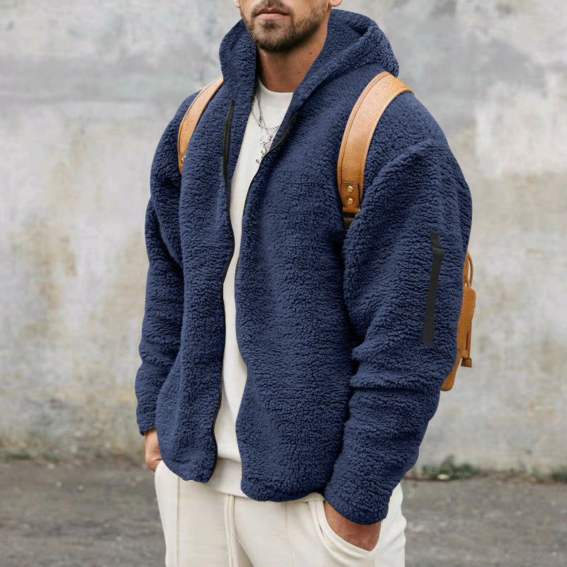 Plush Hooded Fleece Jacket for Men - Double-Sided Warmth - Vogue Aura