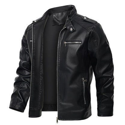 Stand Collar PU Leather Motorcycle Jacket for Men - Vogue Aura