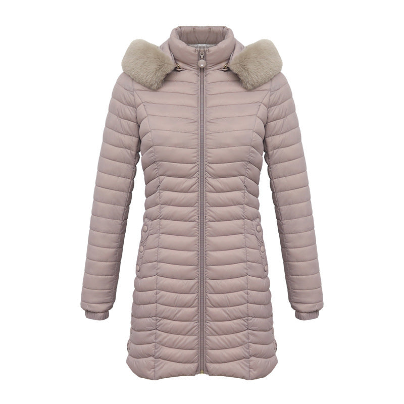 Ultra-Light Women's Quilted Cotton Parka with Removable Fur Collar - Vogue Aura