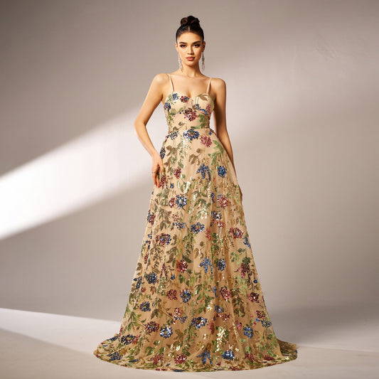 Sophisticated Apricot Sleeveless Evening Dress - Vogue Aura