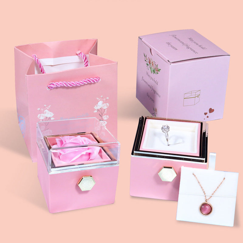 Rotating Soap Flower Rose Gift Box Creative Rotating Rose Jewelry Packaging Box Valentine's Day Gift For Women - Vogue Aura