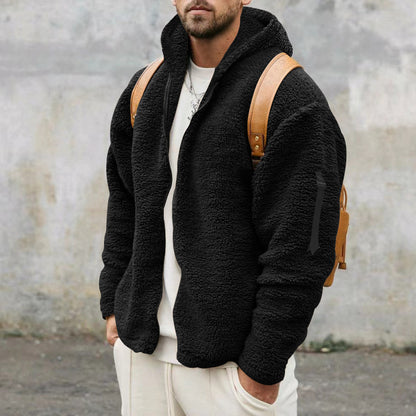 Plush Hooded Fleece Jacket for Men - Double-Sided Warmth - Vogue Aura