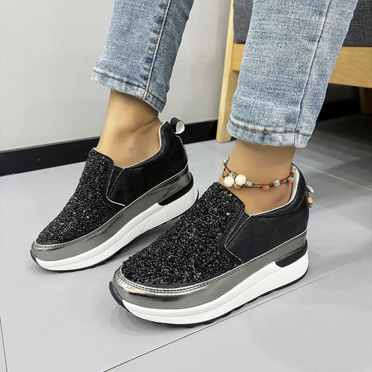 Glittering Wedge Sole Sequin Sneakers for Women - Vogue Aura