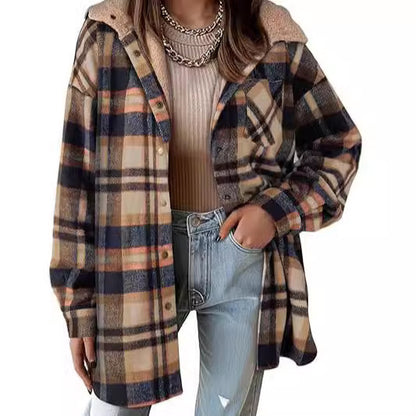 European and American Style Women's Flannel Plaid Jacket - Vogue Aura