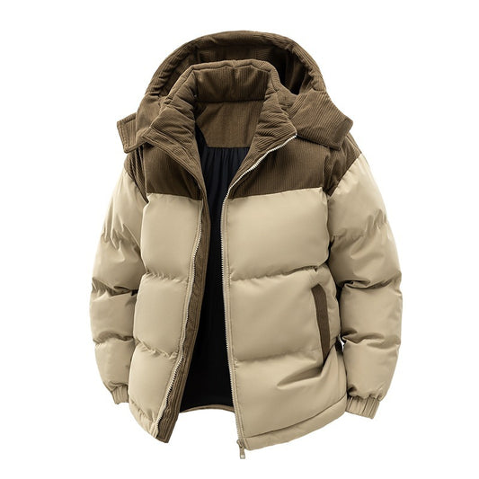 Detachable Hooded Cotton-padded Coat with Colour Contrast Patchwork