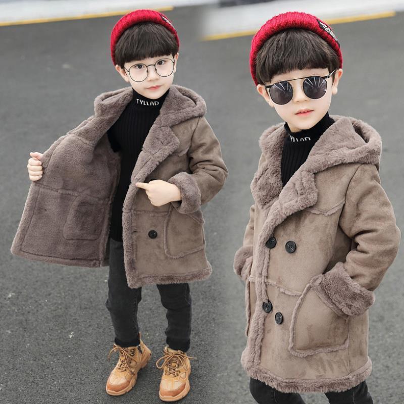 Stylish Boys' Double-Breasted Suede Trench Coat