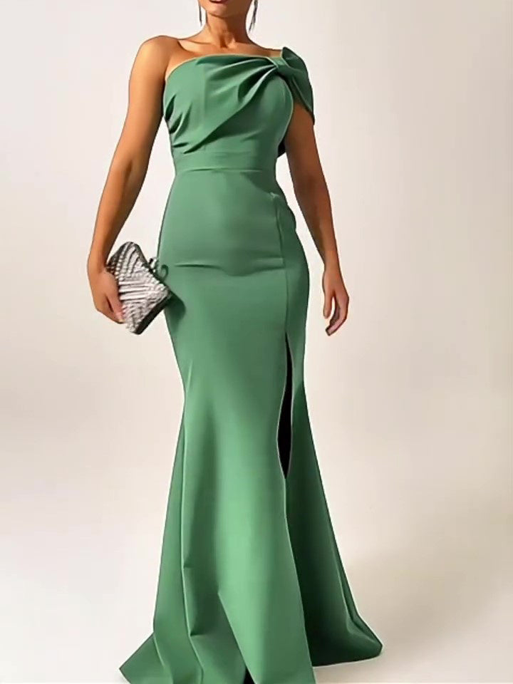 Elegant Green Bow Maxi Evening Dress - Vogue Aura