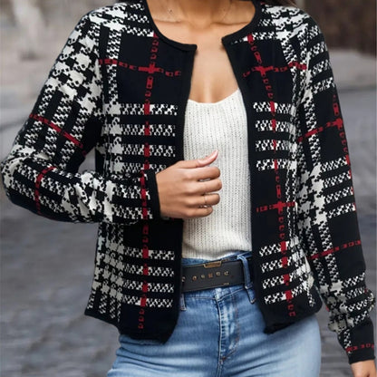 Versatile Women's Checkered Casual Jacket - Vogue Aura