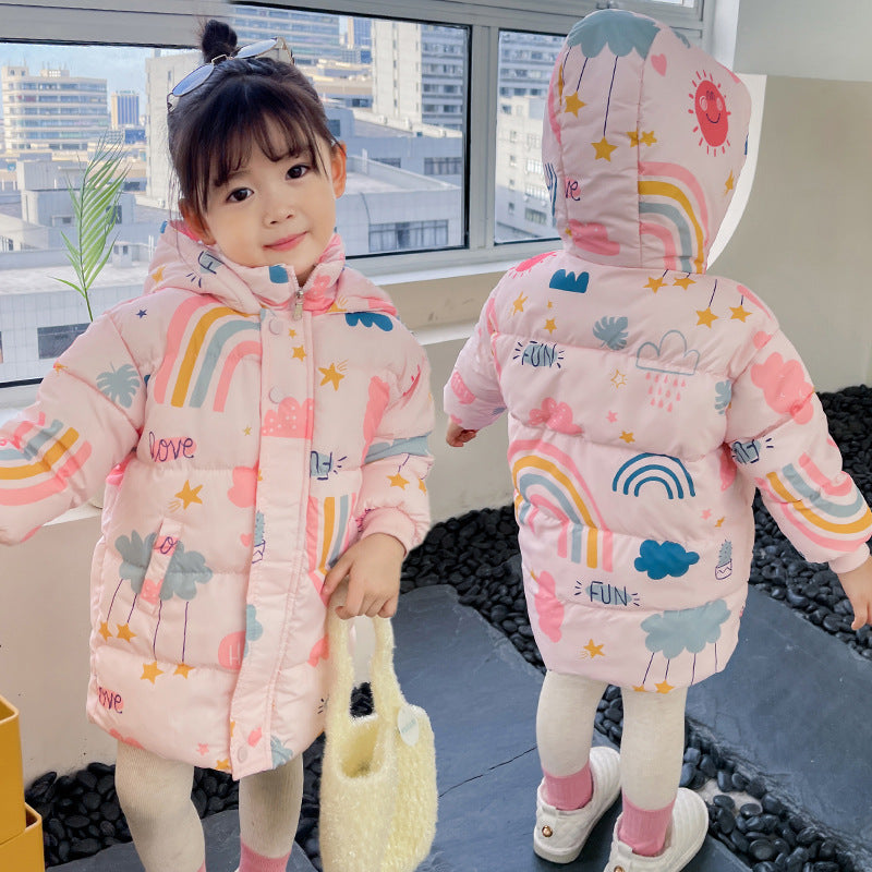 New Style Children's Down Jacket Middle Long Cute Thickened Cotton