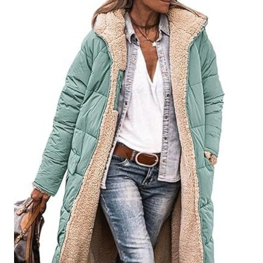 Fleece-lined Long Sleeve Winter Coat for Women - Vogue Aura