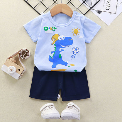 Summer Animal-Themed Short-Sleeved T-Shirt and Shorts Set for Kids - Vogue Aura