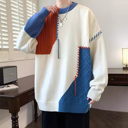 Colorblock Pullover Sweater Winter Fashion Long Sleeve Top Men's Clothing - Vogue Aura