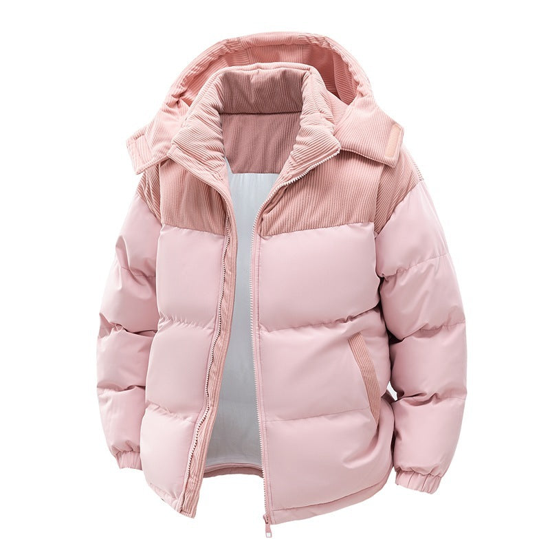 Detachable Hooded Cotton-padded Coat with Colour Contrast Patchwork - Vogue Aura